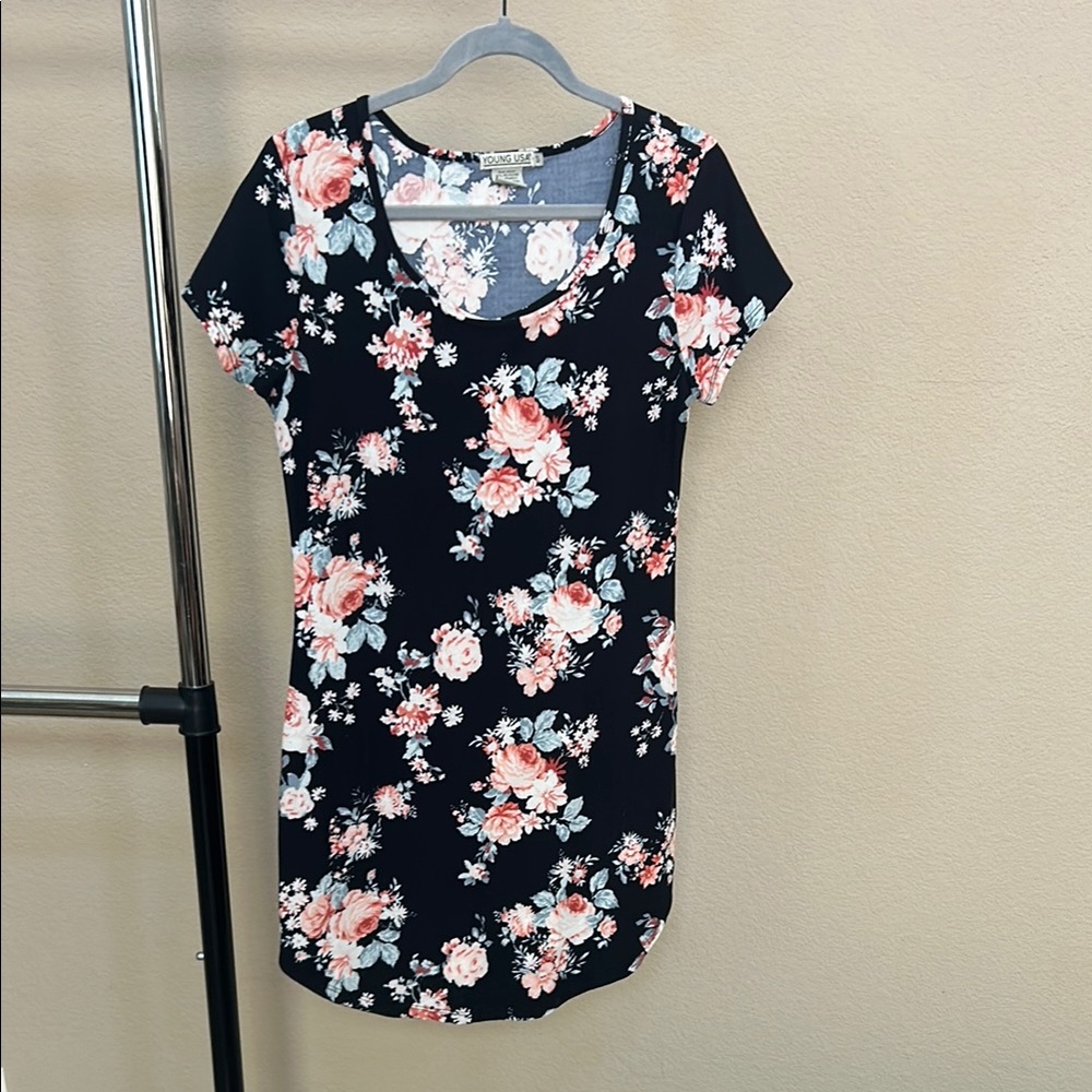 Floral Print Black Dress